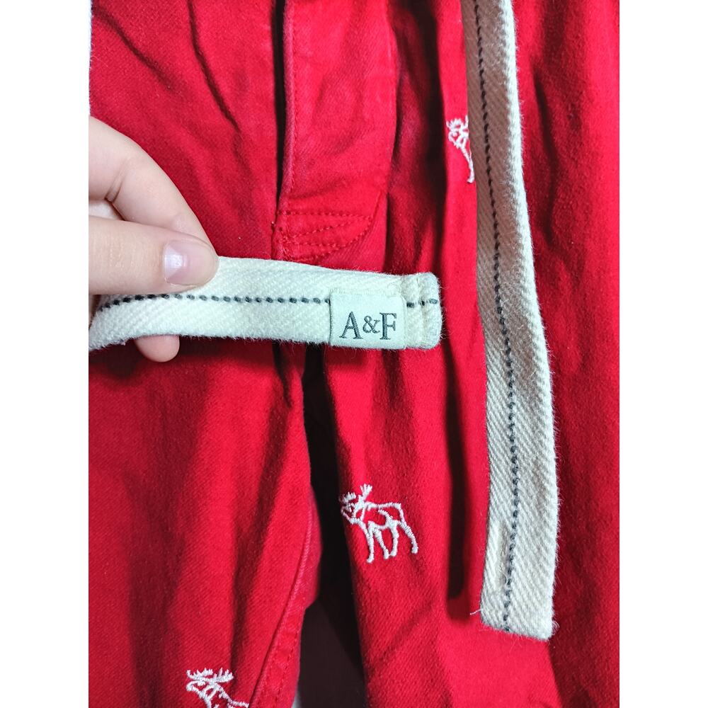 Abercrombie Fitch Vintage Pants Small Red AOP Embroidered Moose Wide Leg Lounge - Picture 3 of 16